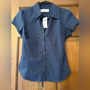 Hollister Stretch Poplin Button Front Navy Top - Sz Small - New With Tags